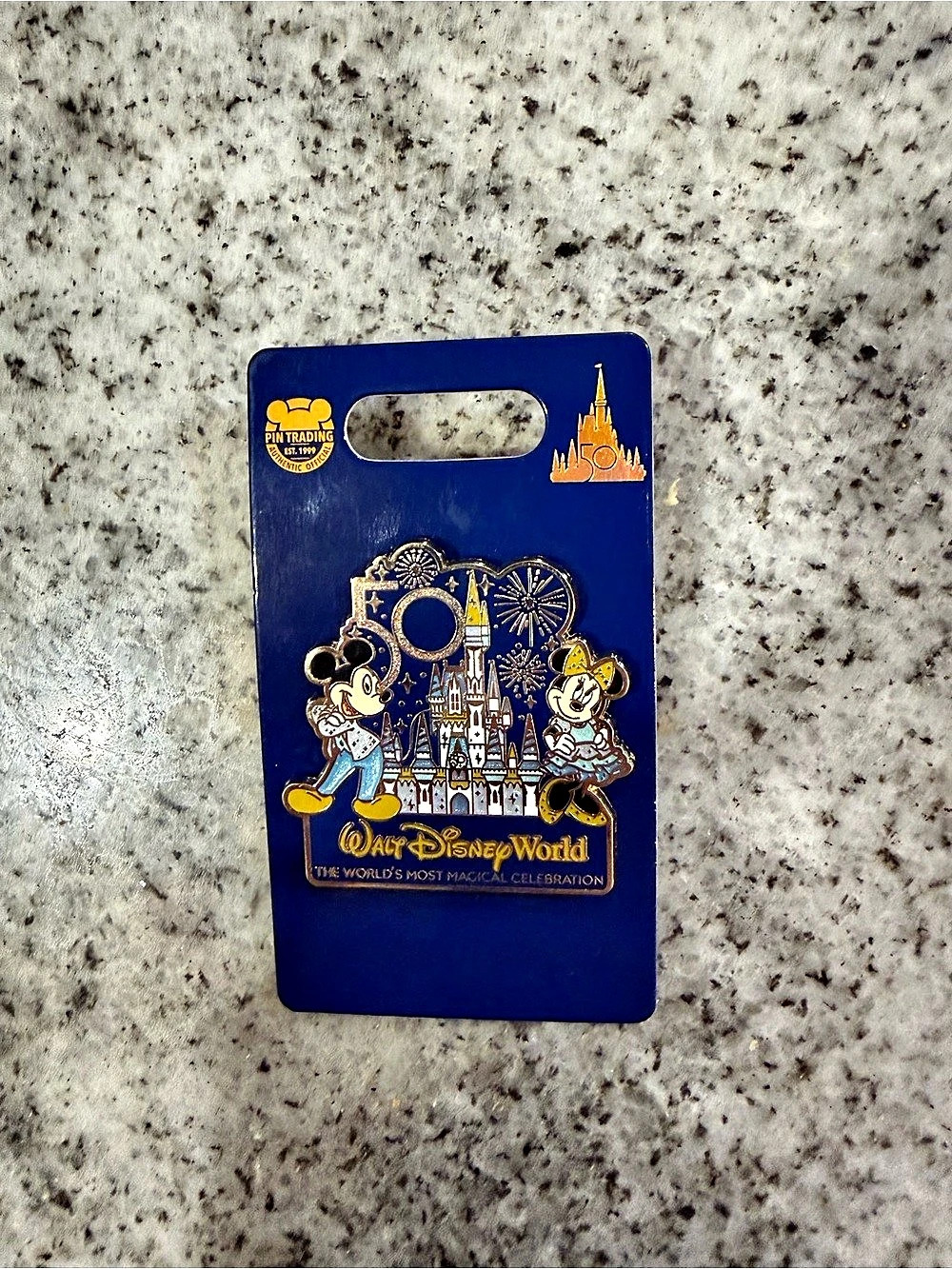 Disney Walt Disney World 50th Anniversary Mickey and Minnie Mouse Castle Pin